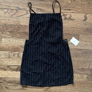 Pinstripe overall cami dress/cross-back